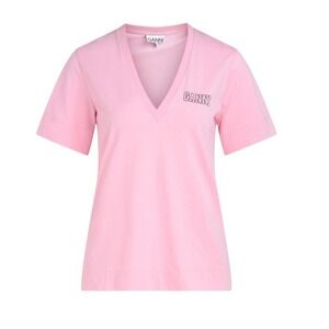 GANNI Pink V-Neck Software Jersey Rosa Crewneck Logo Tee‎ Size Medium